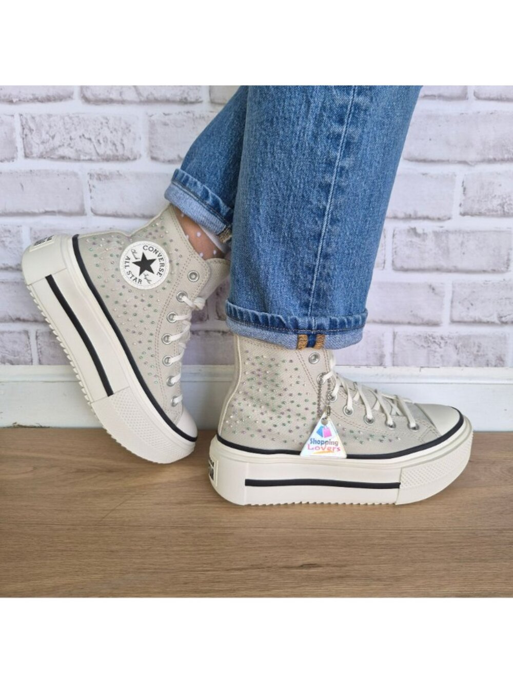 ⭐Converse Chuck Lift Double Stack Beading Sz 7 Womens shoes Sneaker Gray A19339C - Picture 2 of 13